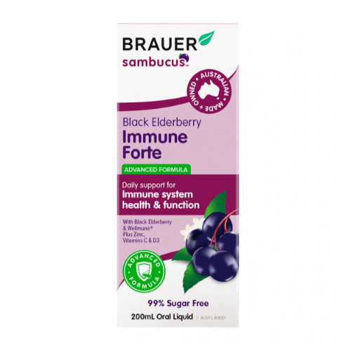 Brauer Sambucus Black Elderberry Immune Forte for Adults 200ml Oral Liquid (Expiry date: May 2025) - BeeVitamins