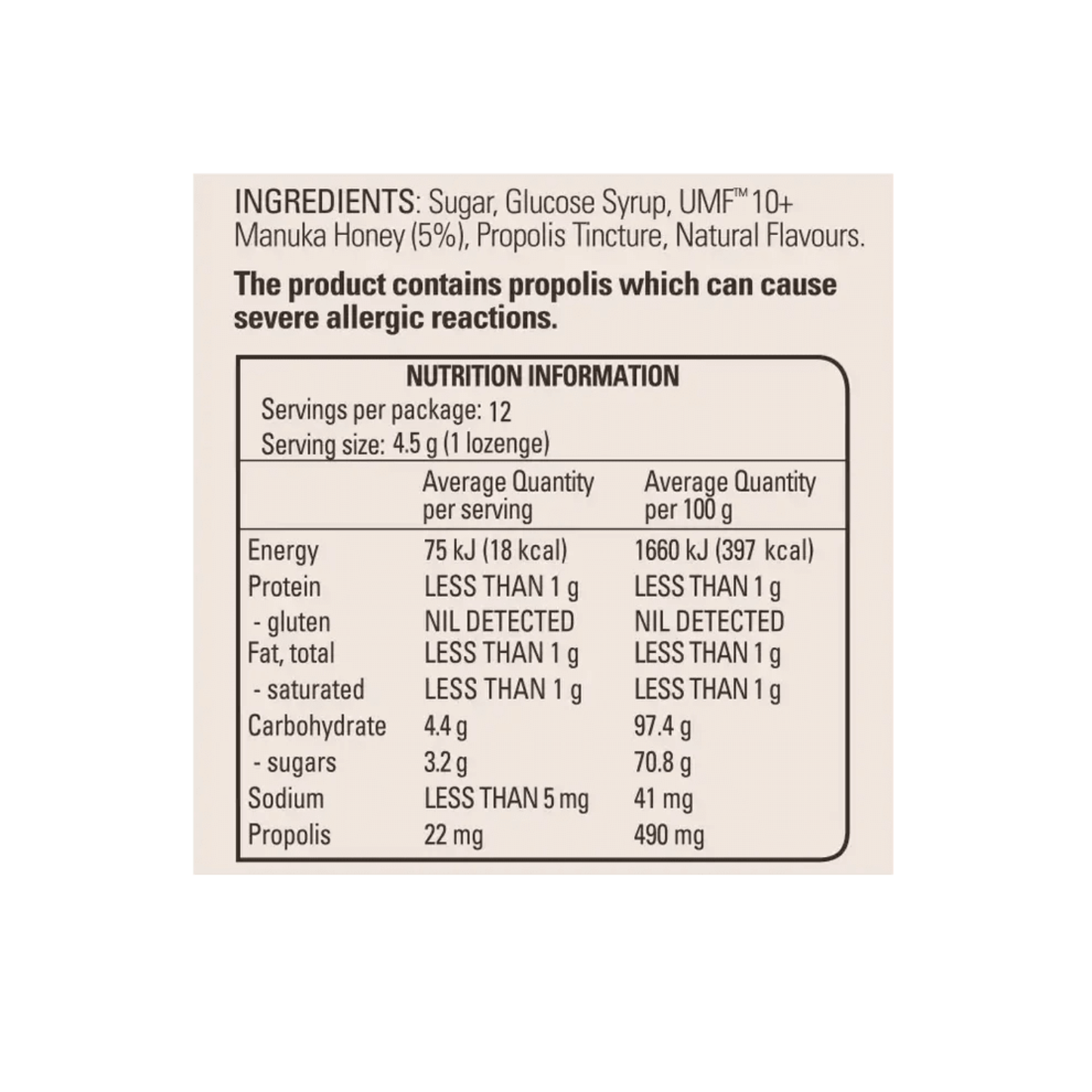 Comvita Manuka Honey Lozenges with Propolis (Lemon and Honey) 12 Lozenges - BeeVitamins