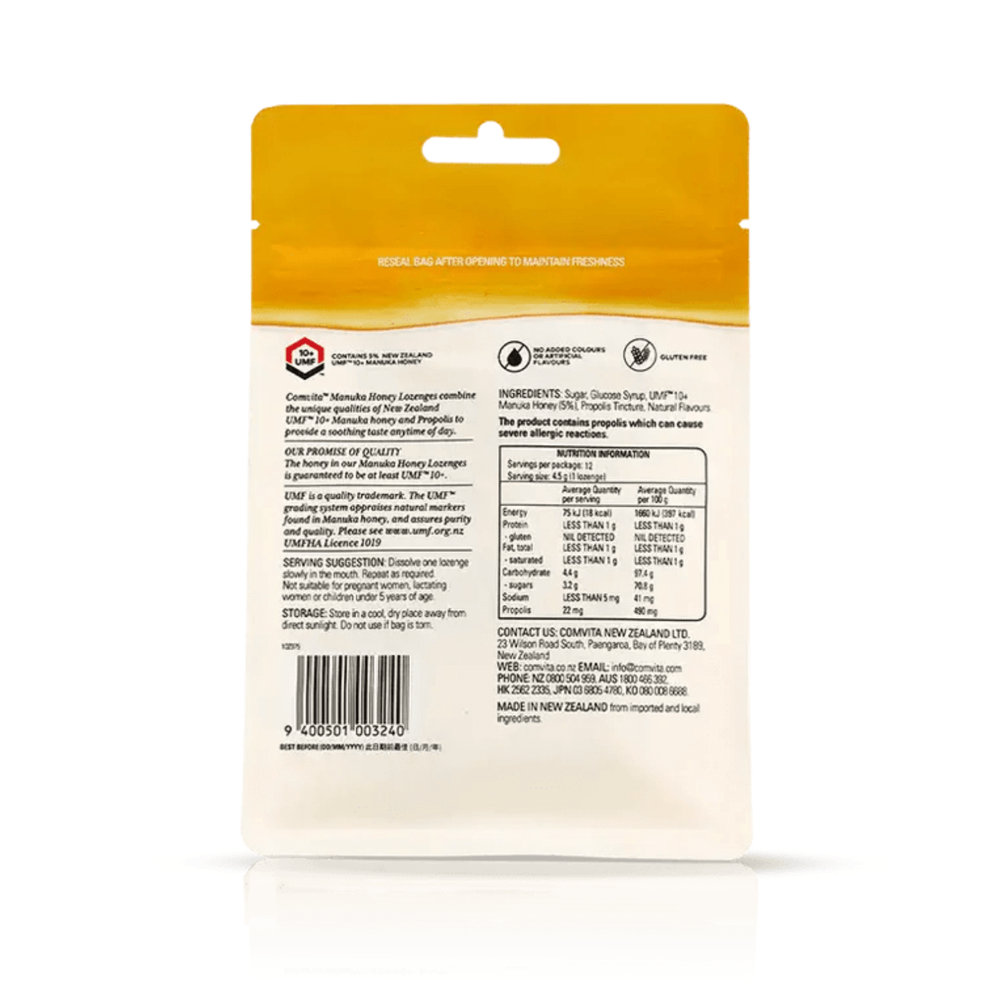 Comvita Manuka Honey Lozenges with Propolis (Lemon and Honey) 12 Lozenges - BeeVitamins