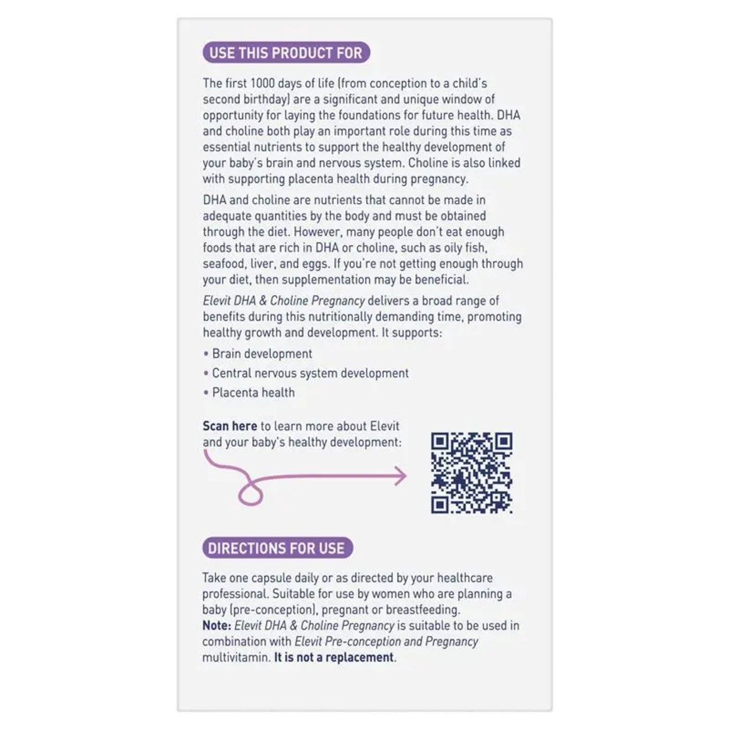 Elevit DHA + Choline Pregnancy 60 Capsules - BeeVitamins