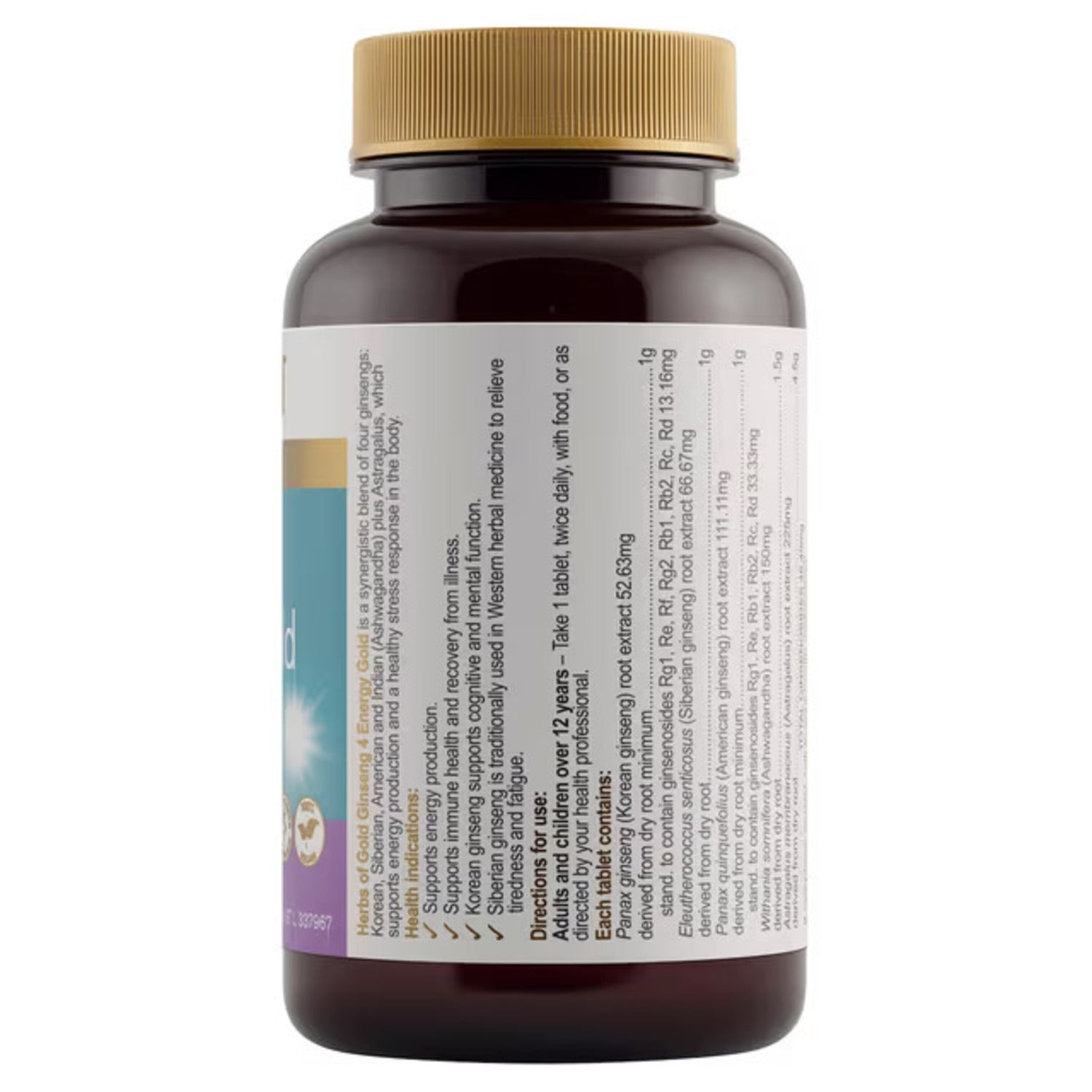 Herbs of Gold Ginseng 4 Energy Gold 60 Tablets - BeeVitamins