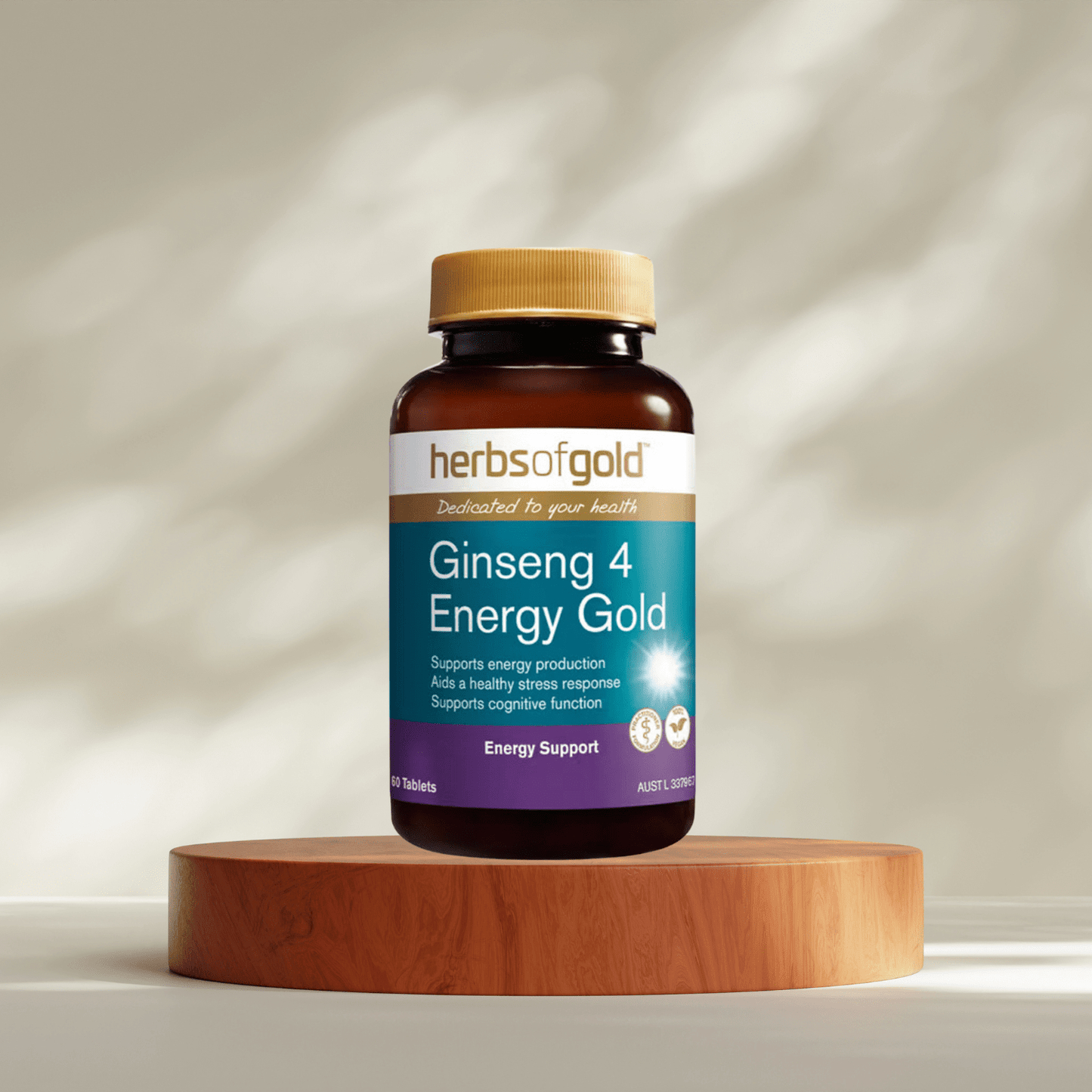 Herbs of Gold Ginseng 4 Energy Gold 60 Tablets - BeeVitamins