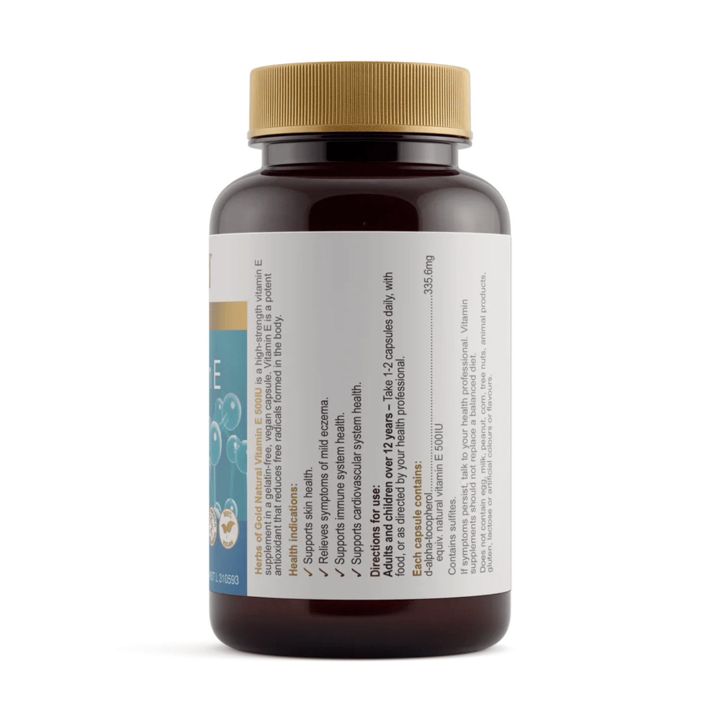 Herbs of Gold Natural Vitamin E 500 I.U. 100 Capsules - BeeVitamins