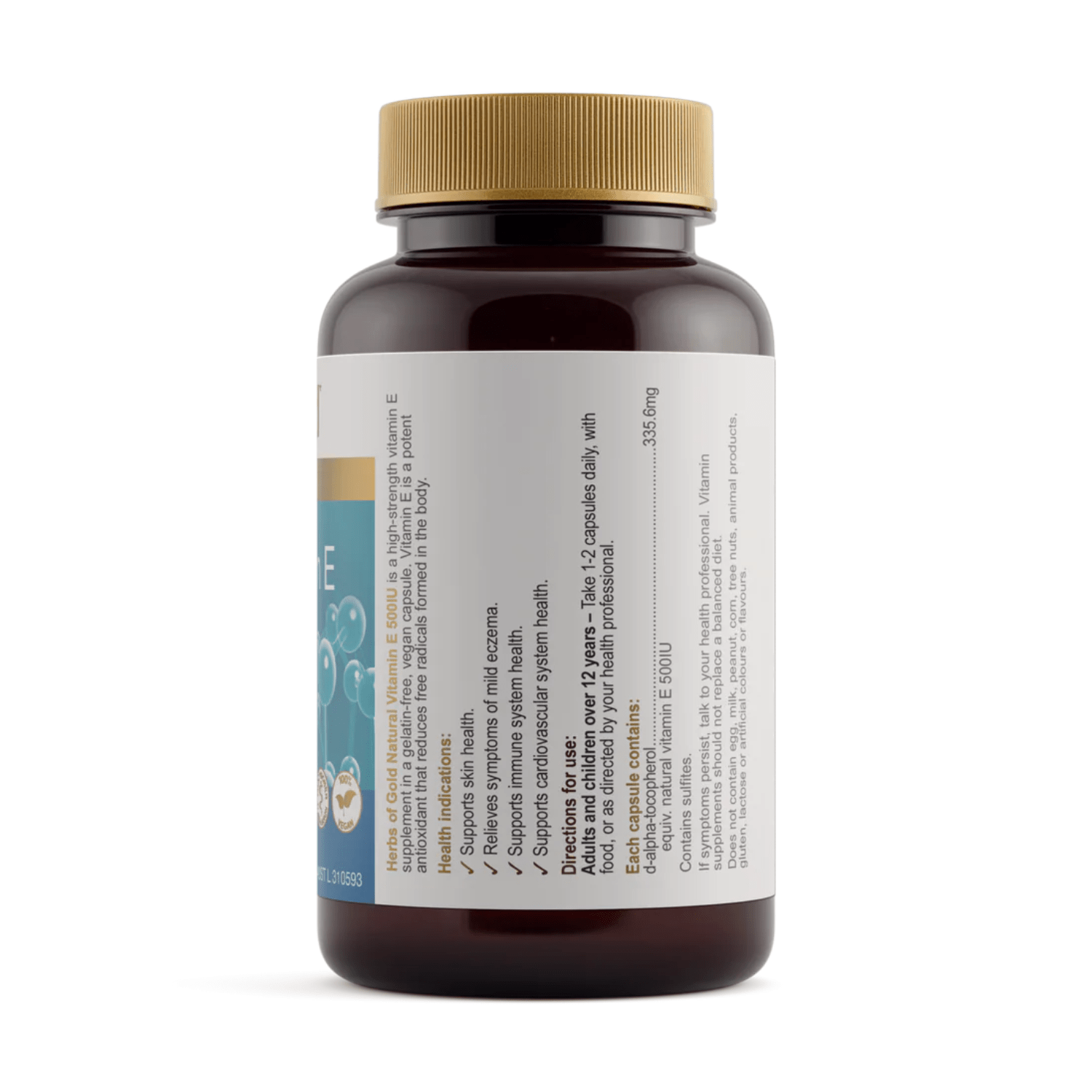 Herbs of Gold Natural Vitamin E 500 I.U. 100 Capsules - BeeVitamins