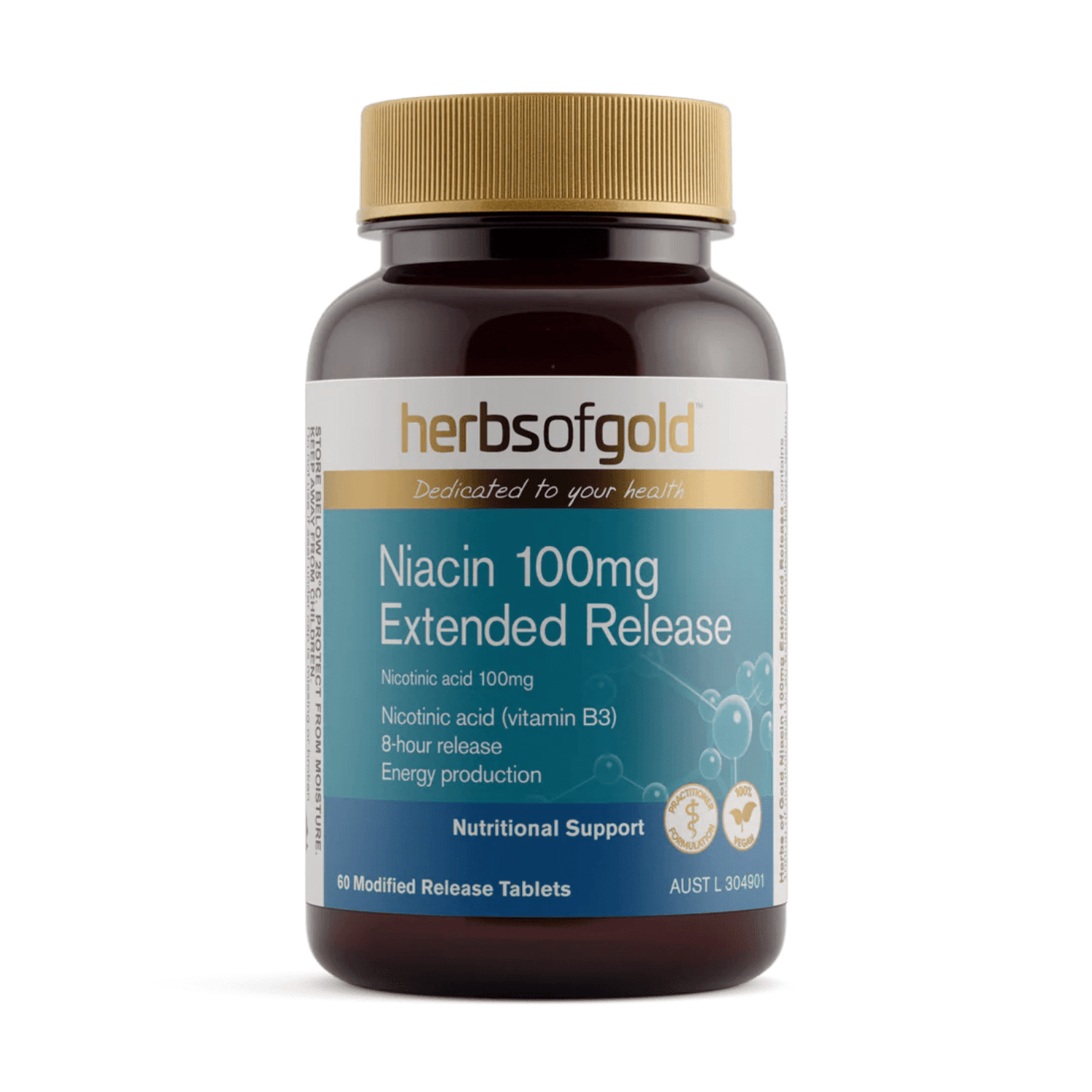 Herbs of Gold Niacin 100mg Extended Release 60 Modified Release Tablets - BeeVitamins