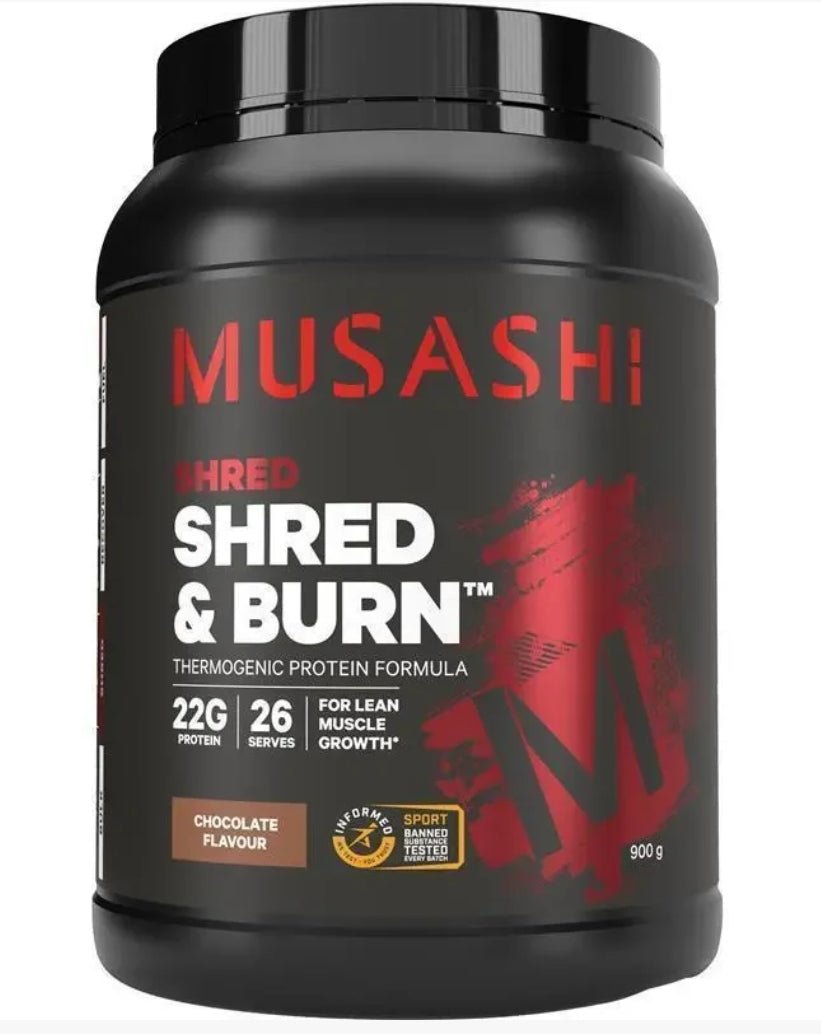 Musashi Shred & Burn Protein Chocolate Milkshake Flavour 900g - BeeVitamins
