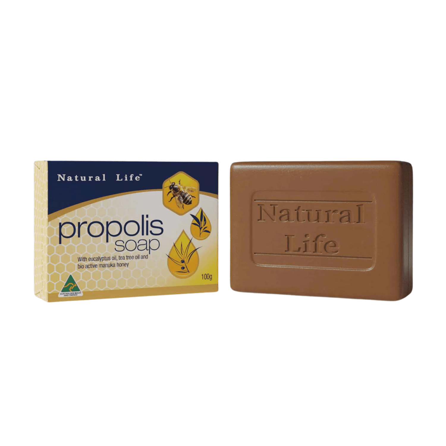 Natural Life Propolis Soap 100g with Manuka Honey, Eucalyptus Oil & Tea Tree Oil - BeeVitamins