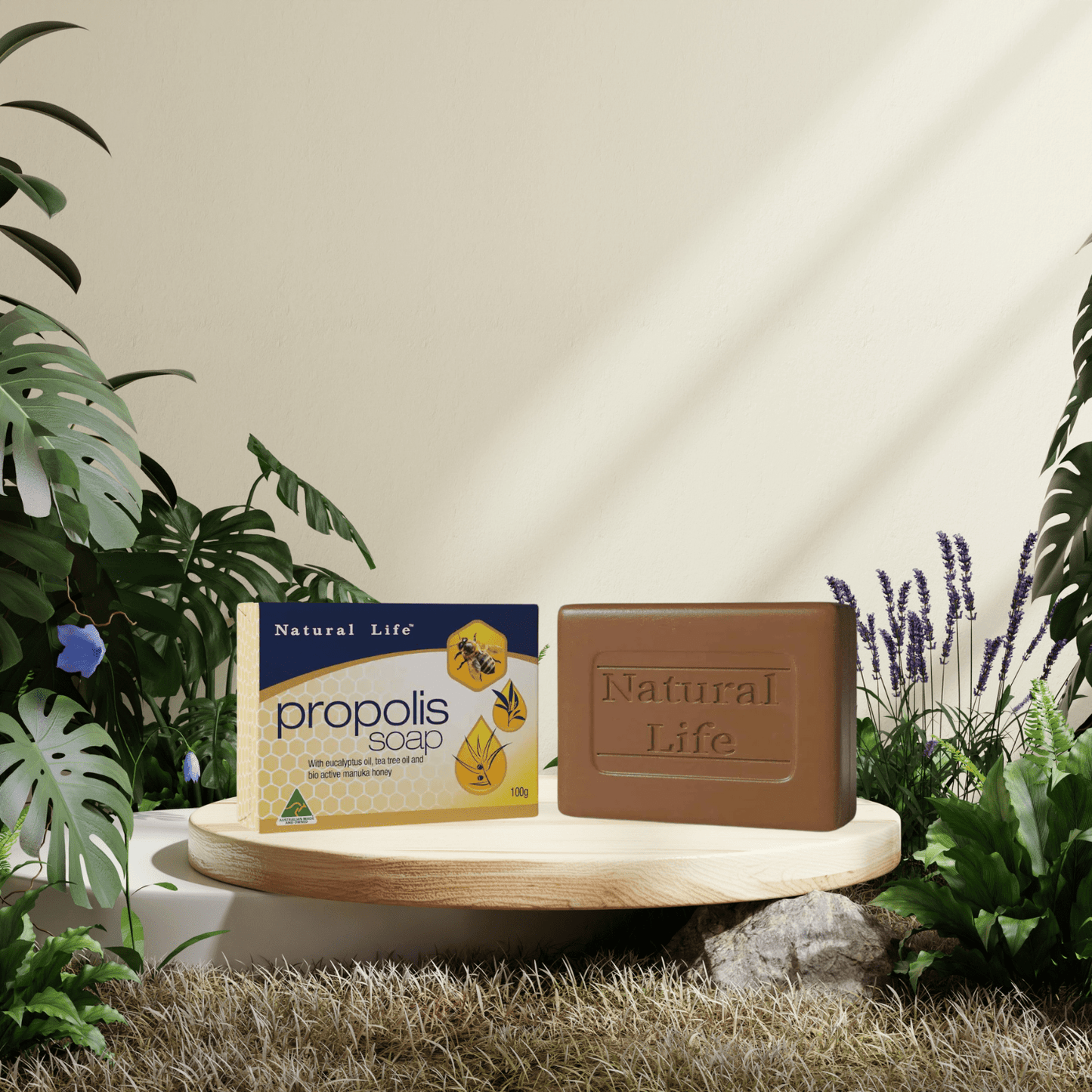 Natural Life Propolis Soap 100g with Manuka Honey, Eucalyptus Oil & Tea Tree Oil - BeeVitamins