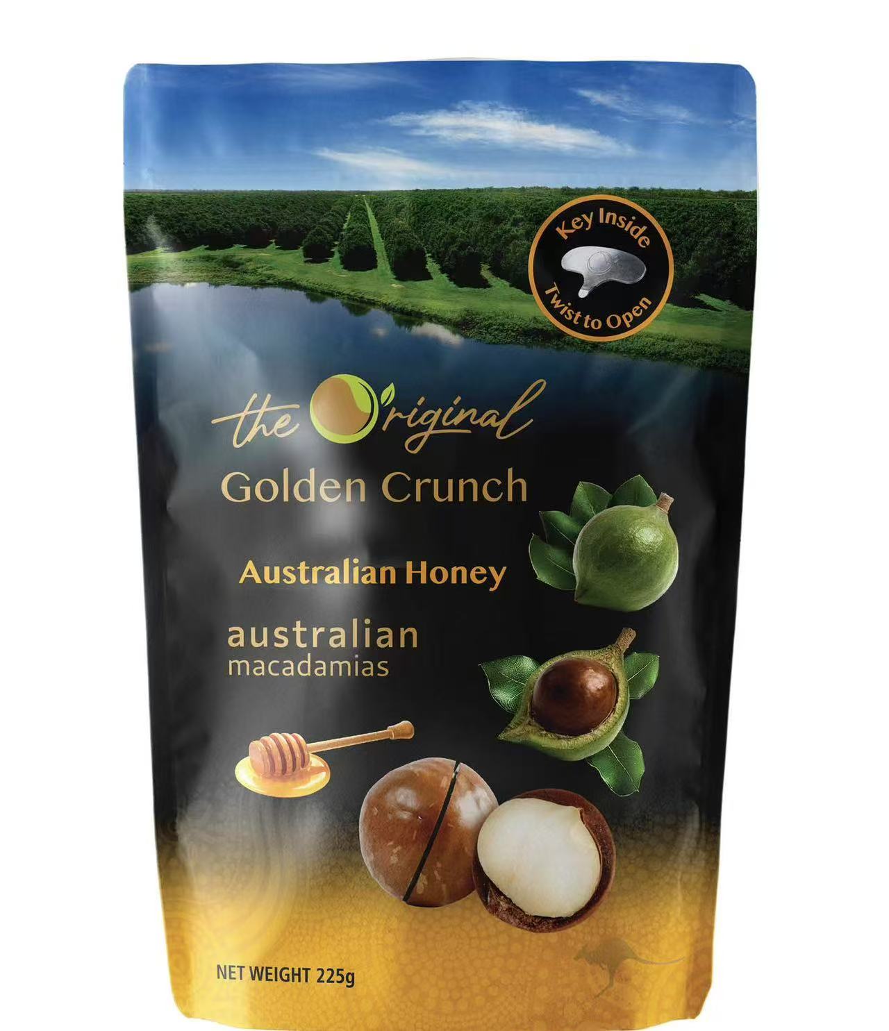 The Original Golden Crunch Australian Macadamias Honey 225g - BeeVitamins