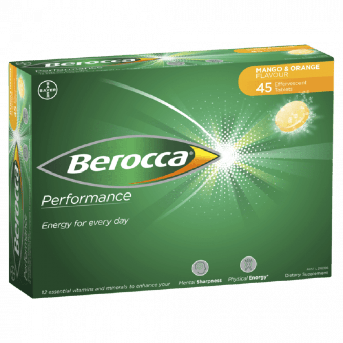 Berocca Energy Perfomance Mango & Orange 45 Effervescent Tablets (Exp date: 08/24) - BeeVitamins