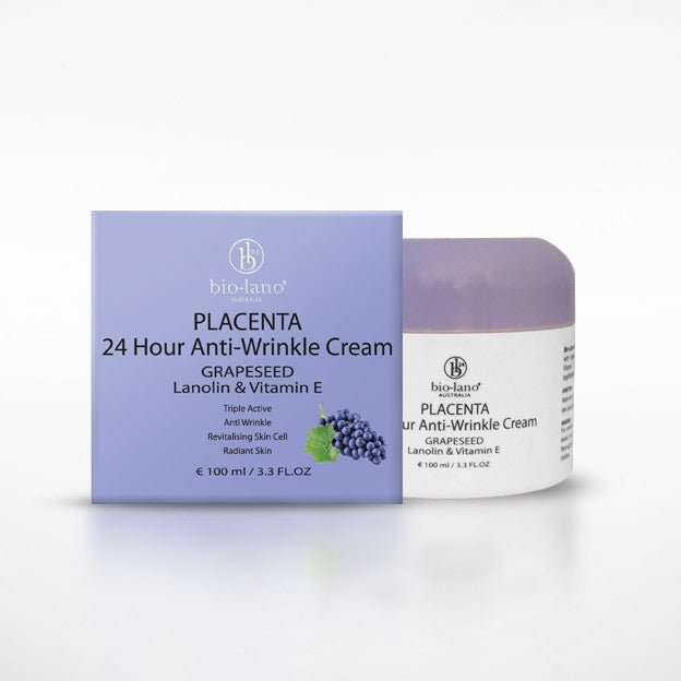 Bio - Lano Placenta 24 Hour Anti - Wrinkle Cream Grapeseed Lanolin & Vitamin E - BeeVitamins