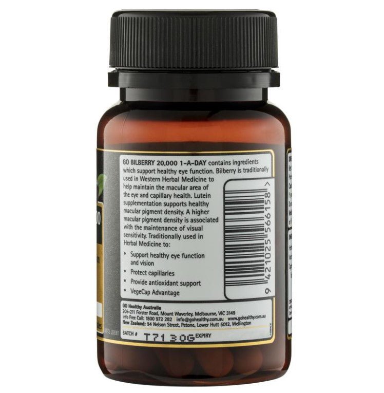 Go Healthy Bilberry 20000mg 30 Vege Capsules - BeeVitamins