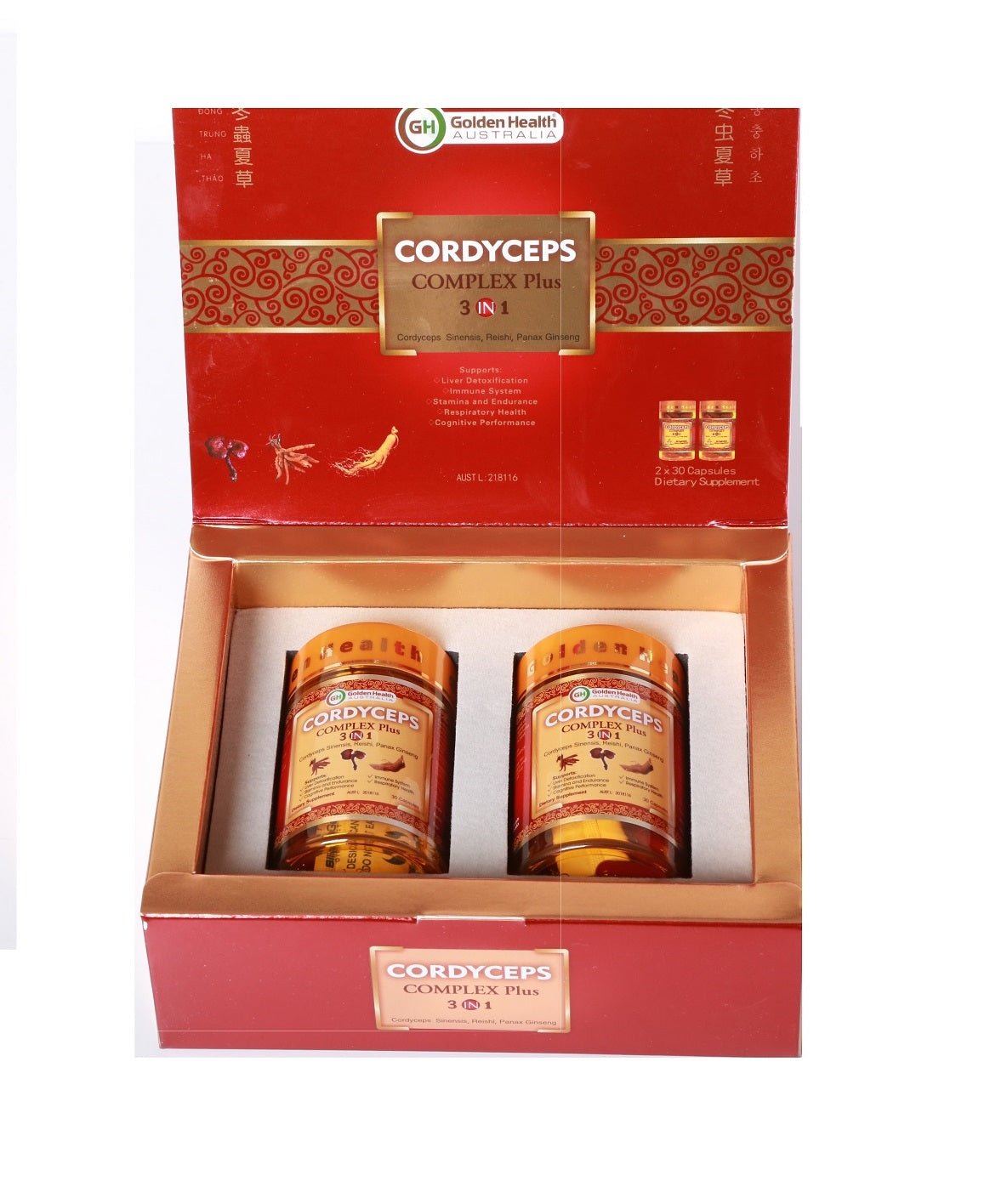 Golden Health Cordyceps Complex Plus 3 in 1 (2×30 capsules) - BeeVitamins