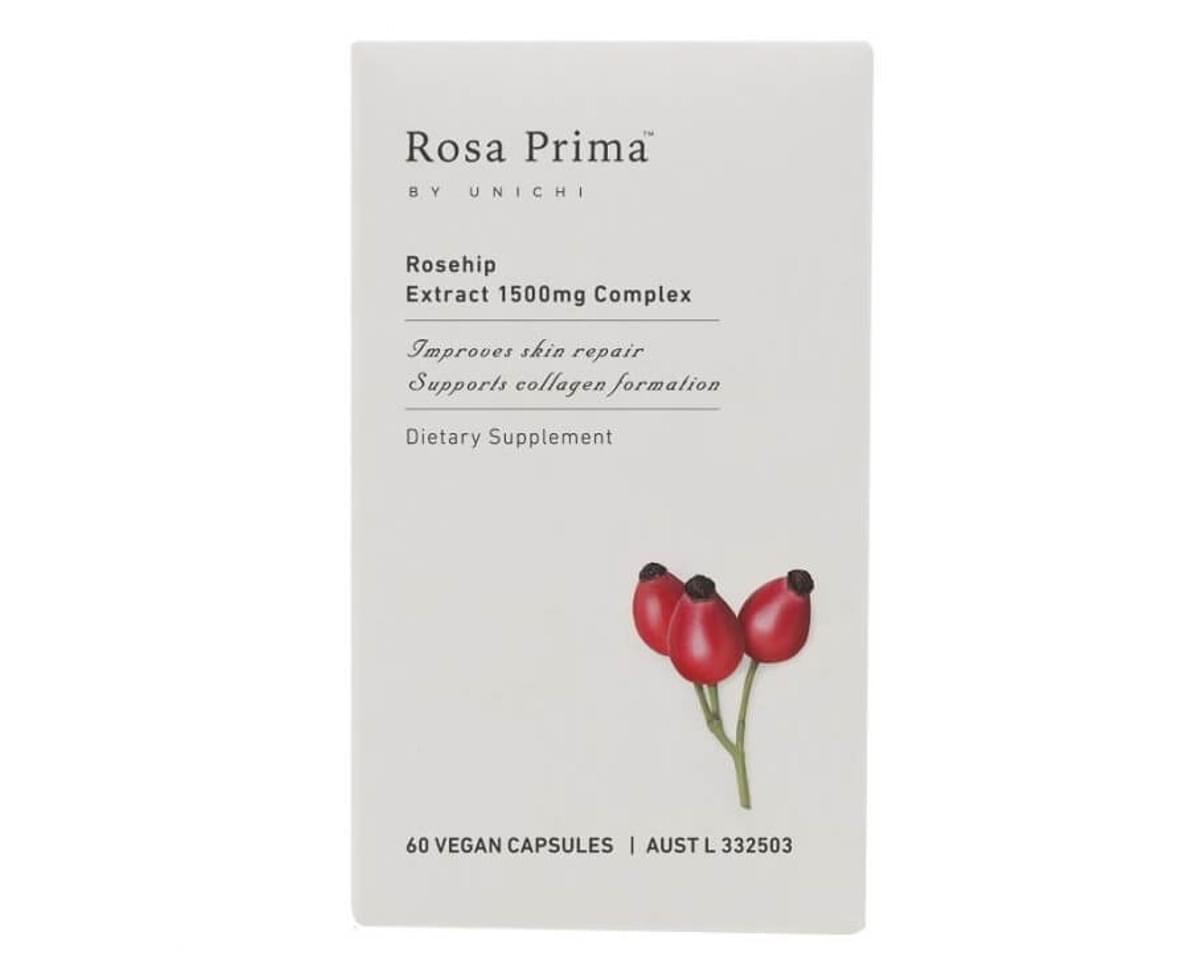 Unichi Rosa Prima Rosehip Extract 1500mg Complex 60 Vegan Capsules - BeeVitamins