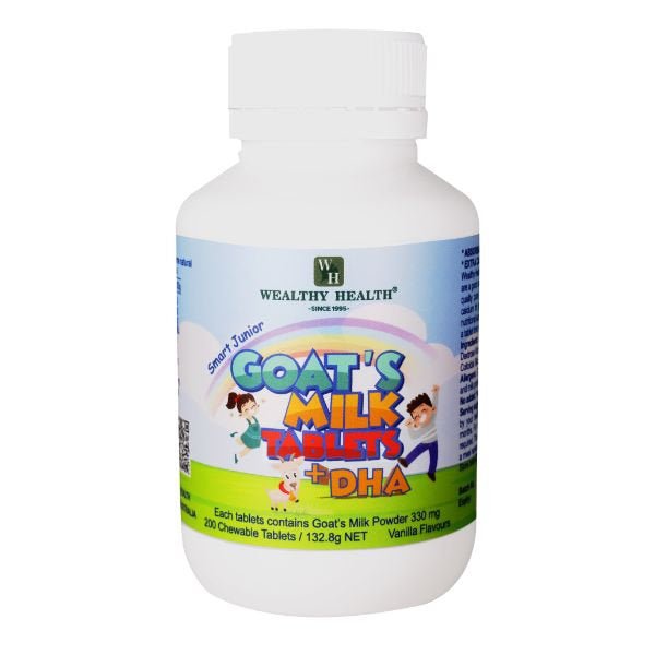 Wealthy Health Smart Junior Goat's Milk Tablets + DHA 200 Chewable Tablets - BeeVitamins
