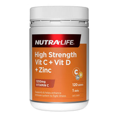 Nutralife High Strength Vit C + Vit D + Zinc 120 Tablets