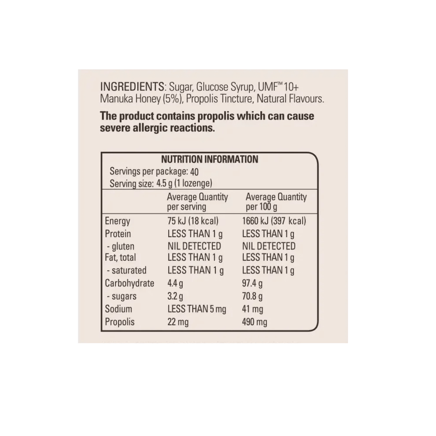 Comvita Manuka Honey Lozenges with Propolis - Lemon and Honey 40 Lozenges