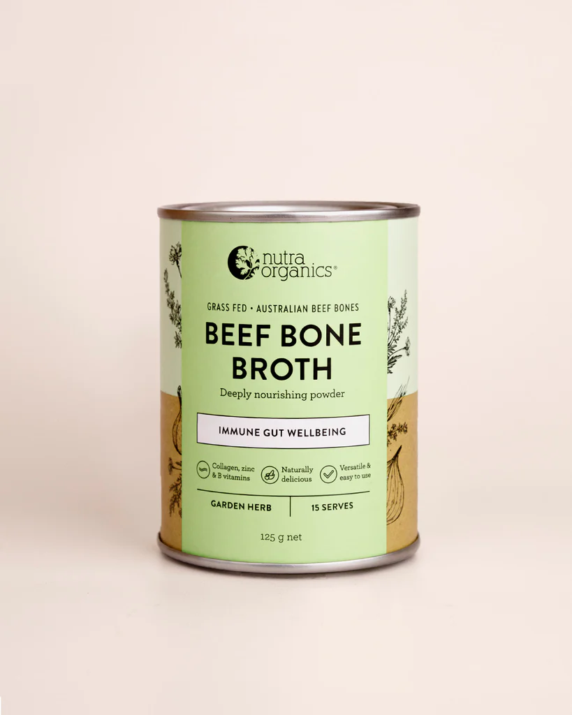 Nutra Organics Beef Bone Broth Immune Gut Wellbeing Garden Herb Flavour 125g