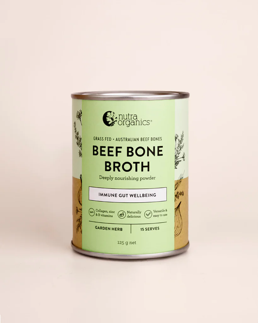 Nutra Organics Beef Bone Broth Immune Gut Wellbeing Garden Herb Flavour 125g