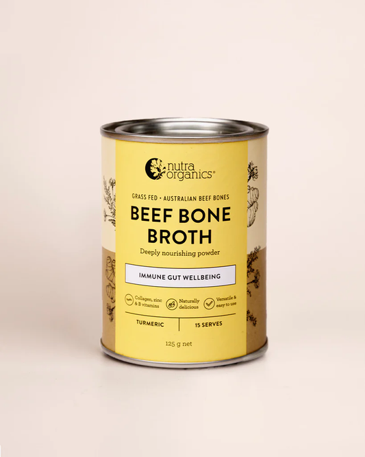 Nutra Organics Beef Bone Broth Immune Gut Wellbeing Turmeric Flavour 125g