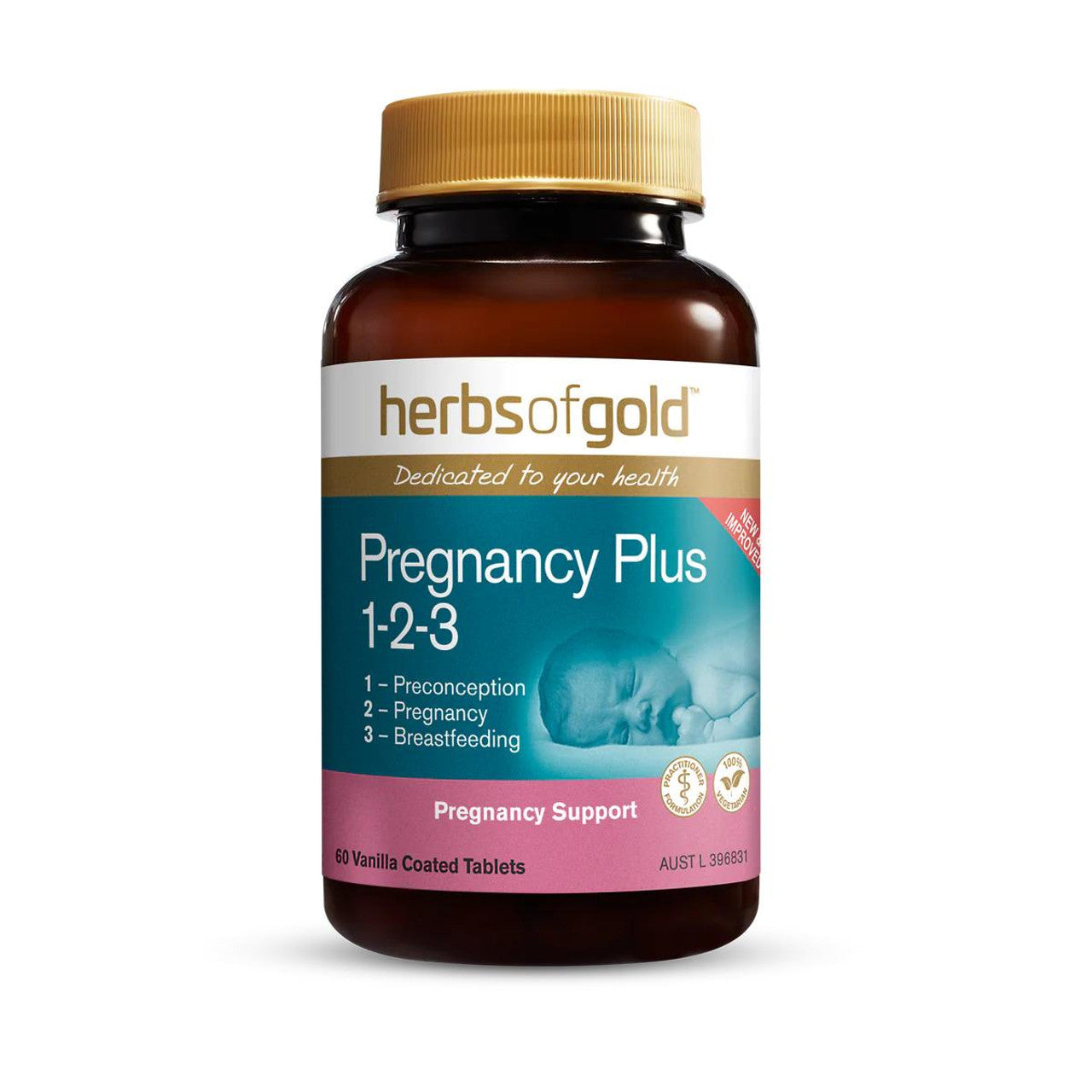 Herbs of Gold Pregnancy Plus 1-2-3 60 Vanilla Coated Tablets