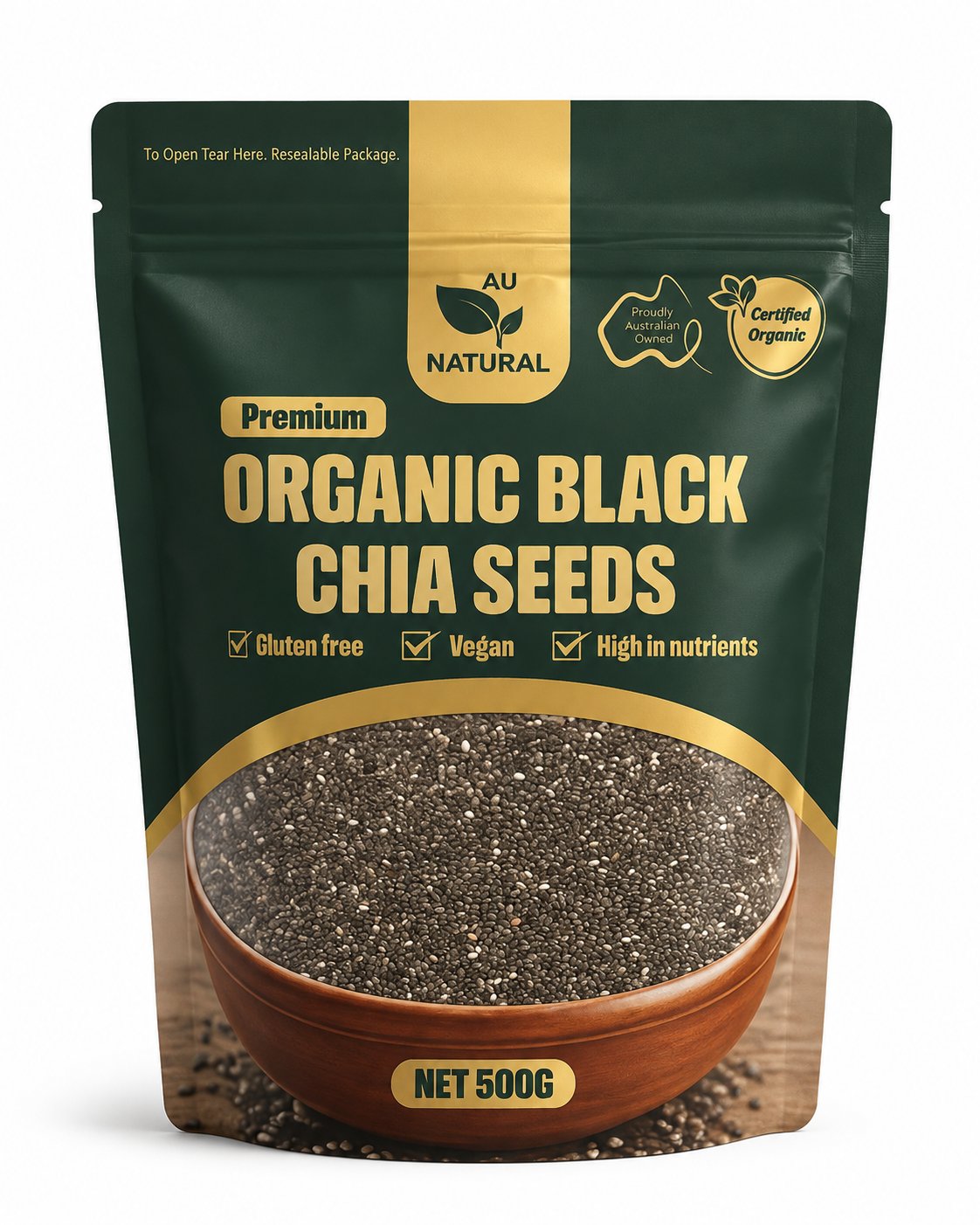 AU Natural Premium Organic Black Chia Seeds 500g