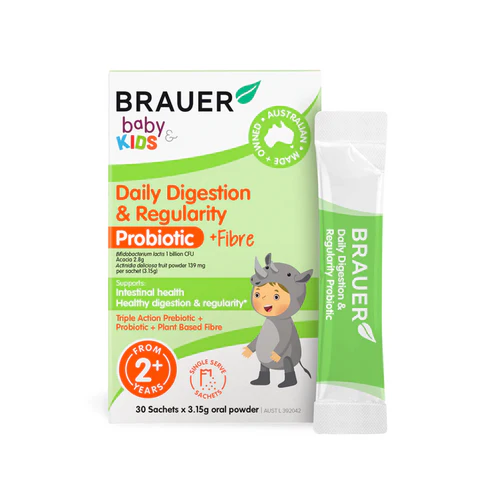 Brauer's Baby & Kids Daily Digestion & Regularity Probiotic + Fibre 30 Sachets 3.15g Oral Powder (exp date: 11/25)
