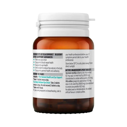 Blackmores Bilberry Eye Support Advanced 30 Tablets - BeeVitamins