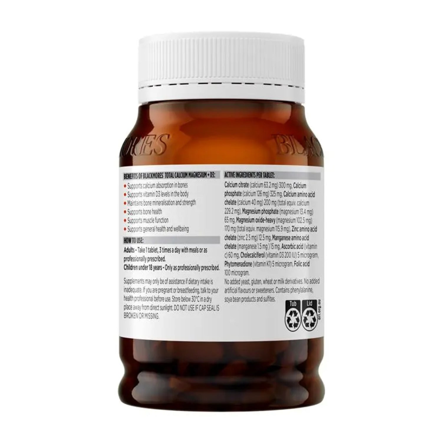 Blackmores Total Calcium Magnesium + D3 Bone Health Vitamin 200 Tablets - BeeVitamins