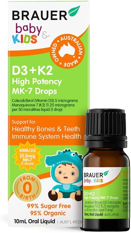 Brauer Baby & Kids D3+K2 High Potency MK - 7 Drops 10mL Oral Liquid - BeeVitamins