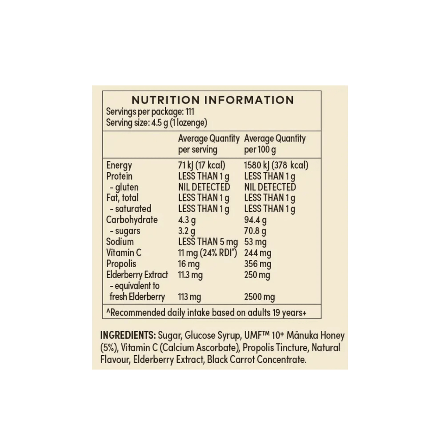 Comvita Manuka Honey Lozenges with Elderberry Extract and Vitamin C 500g - BeeVitamins