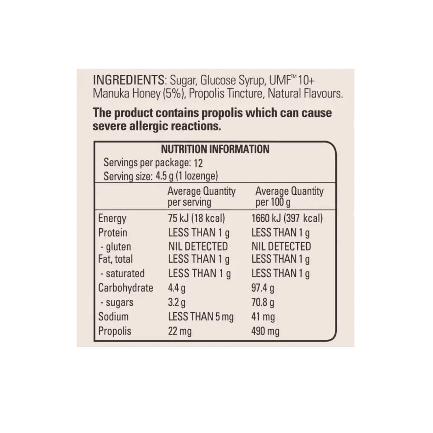 Comvita Manuka Honey Lozenges with Propolis (Lemon and Honey) 12 Lozenges - BeeVitamins