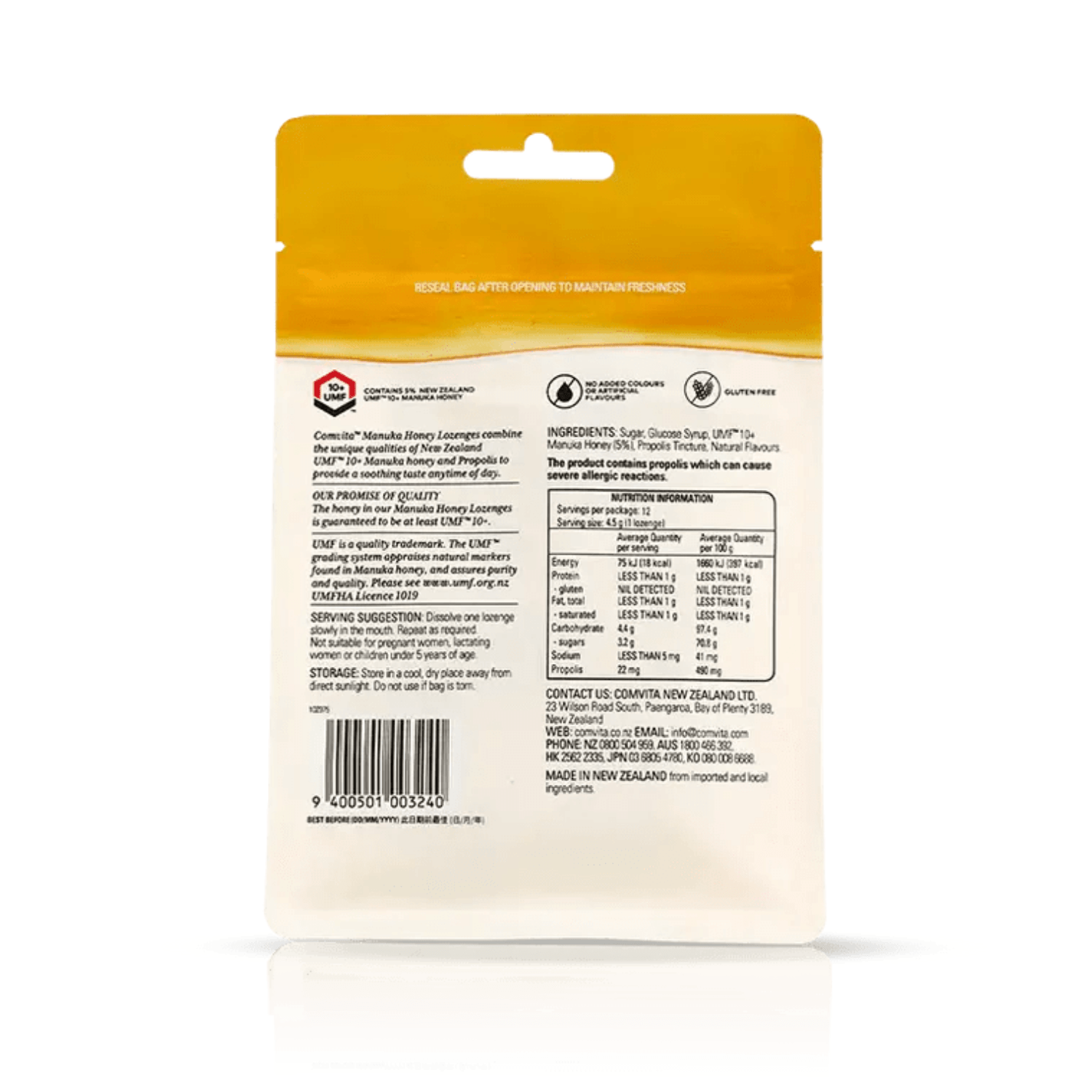 Comvita Manuka Honey Lozenges with Propolis (Lemon and Honey) 12 Lozenges - BeeVitamins
