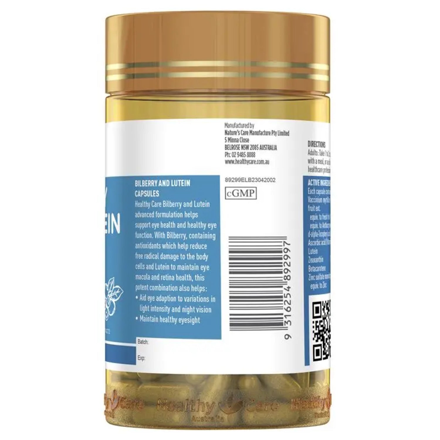 Healthy Care Bilberry & Lutein 120 Capsules - BeeVitamins