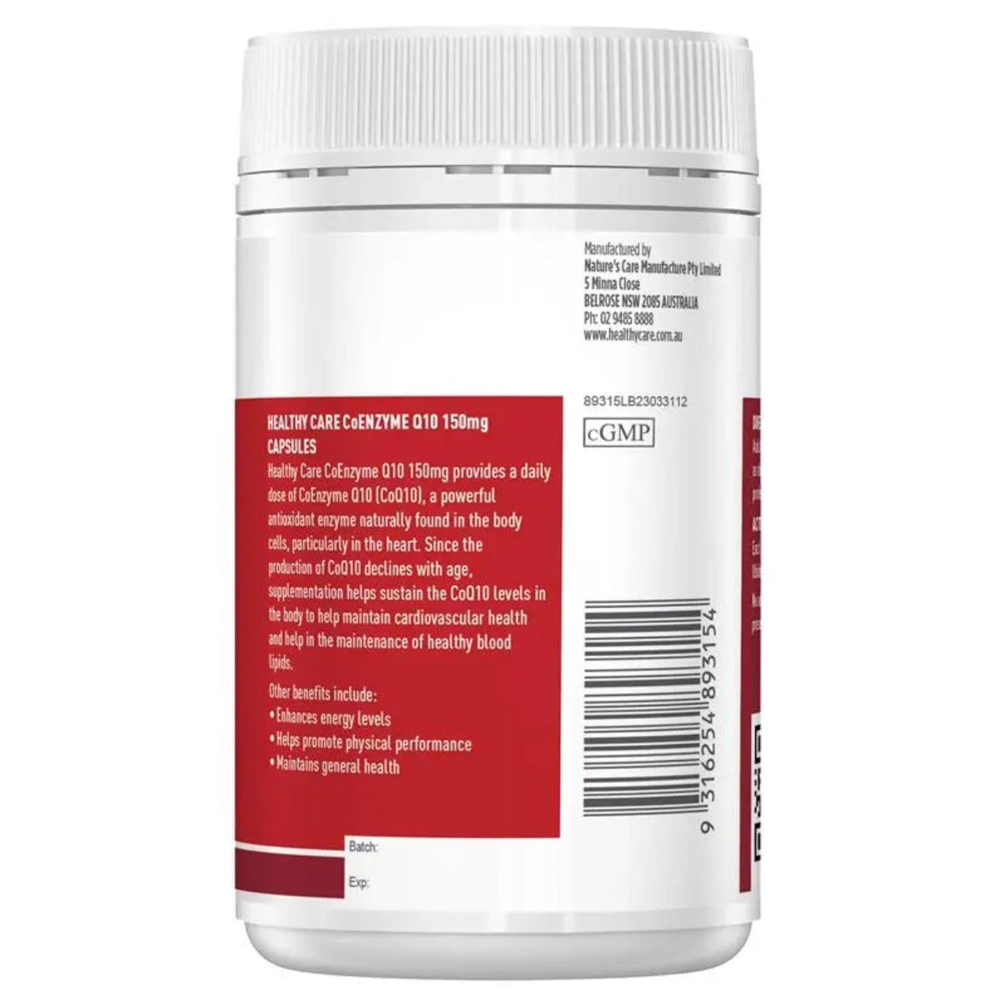 Healthy Care - Co - Enzyme Q10 150mg 100 Capsules - BeeVitamins