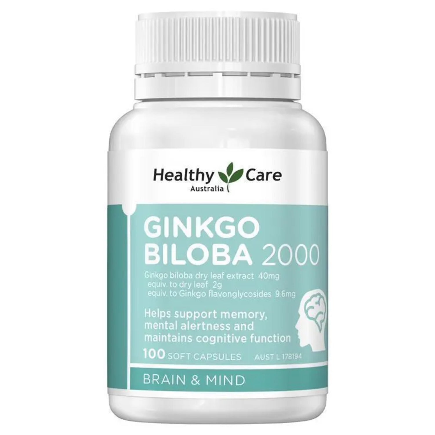 Healthy Care Gingko Biloba 2000mg 100 Softgel Capsules - BeeVitamins