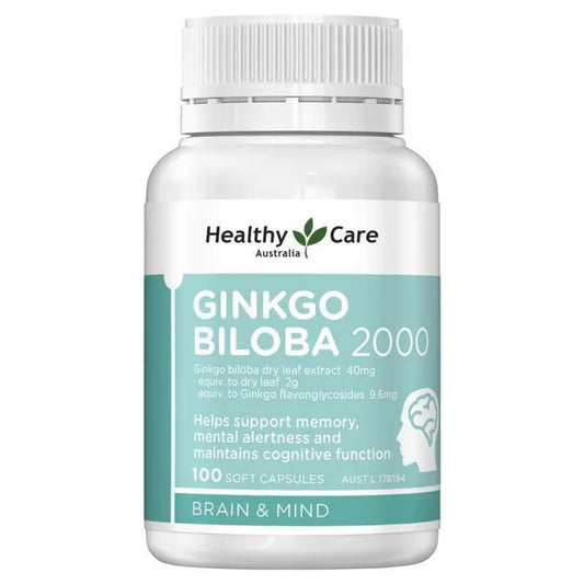 Healthy Care Gingko Biloba 2000mg 100 Softgel Capsules - BeeVitamins