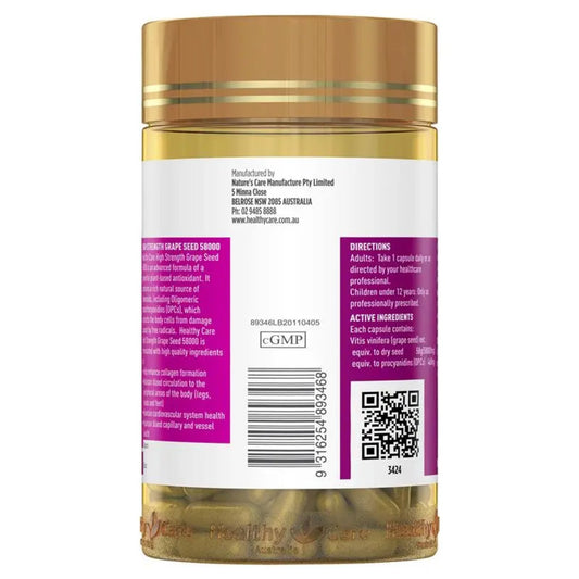 Healthy Care Grape Seed 58000mg 200 Capsules - BeeVitamins
