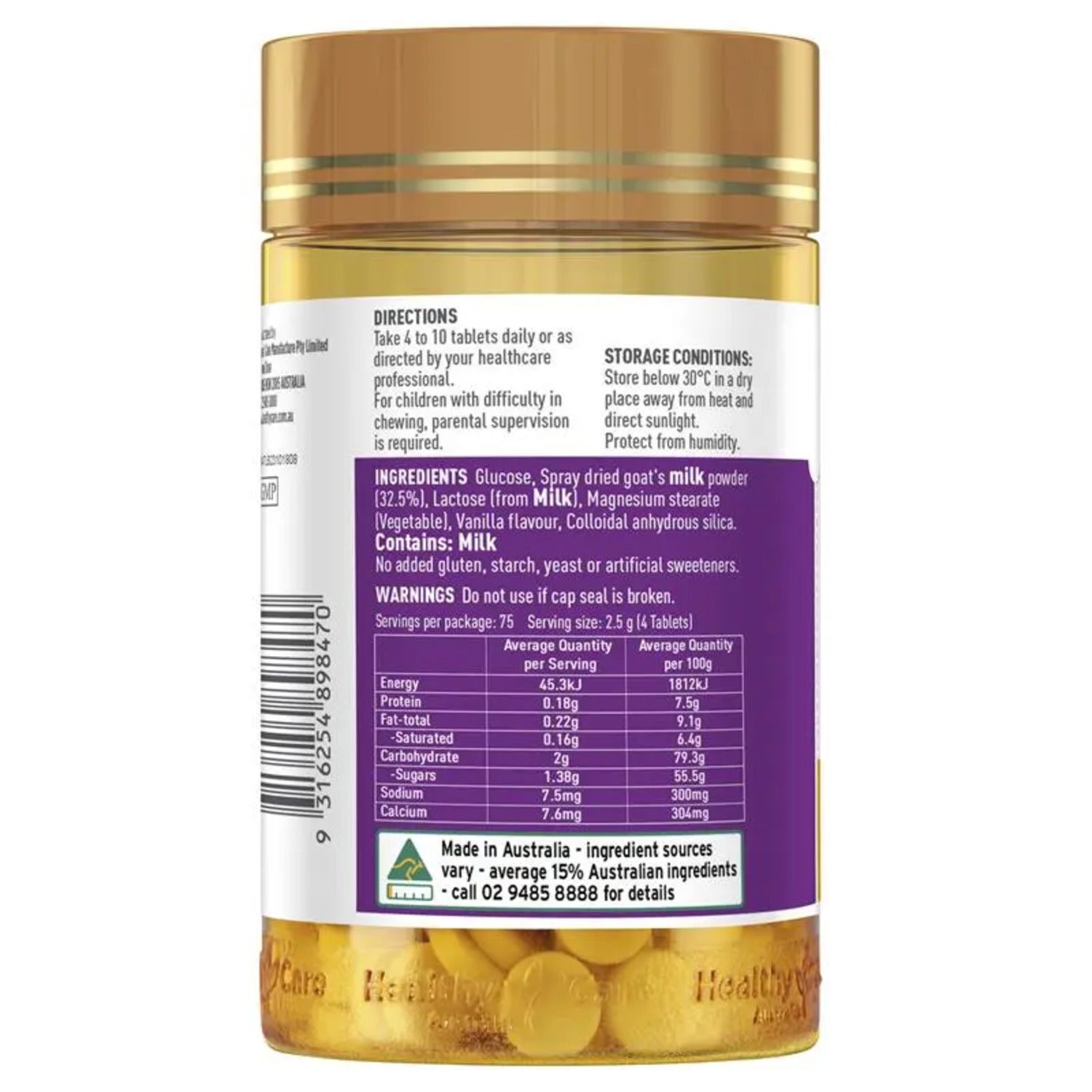 Healthy Care Kids Goat Milk Vanilla 300 Chewable Tablets - BeeVitamins