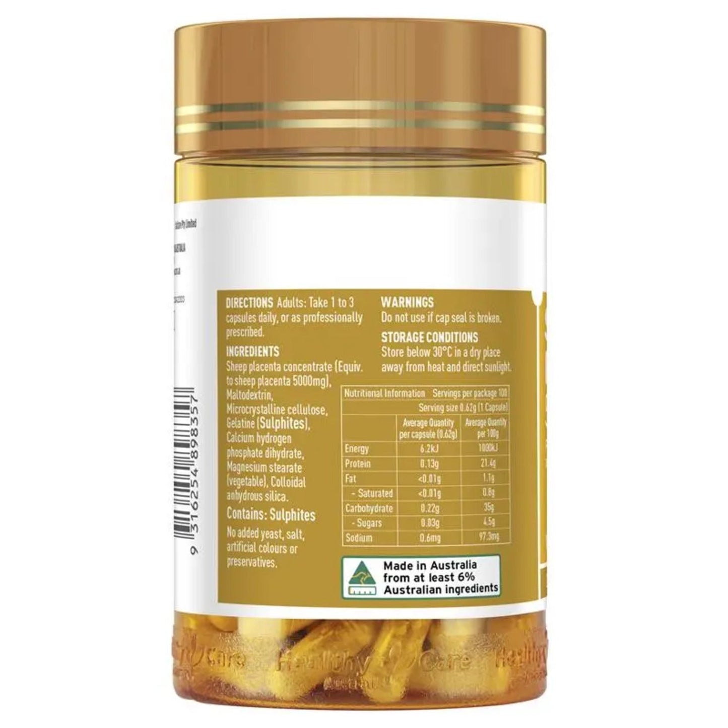 Healthy Care Sheep Placenta 5000mg 100 Capsules - BeeVitamins