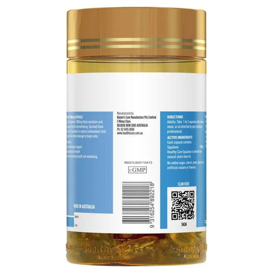 Healthy Care Squalene 1000mg 200 Capsules - BeeVitamins