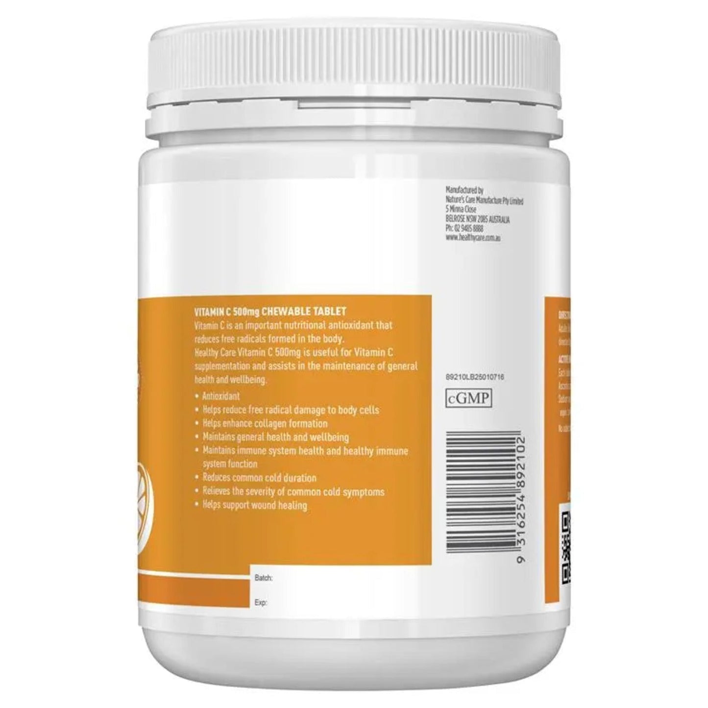 Healthy Care Vitamin C 500mg Chewable 500 Tablets - BeeVitamins