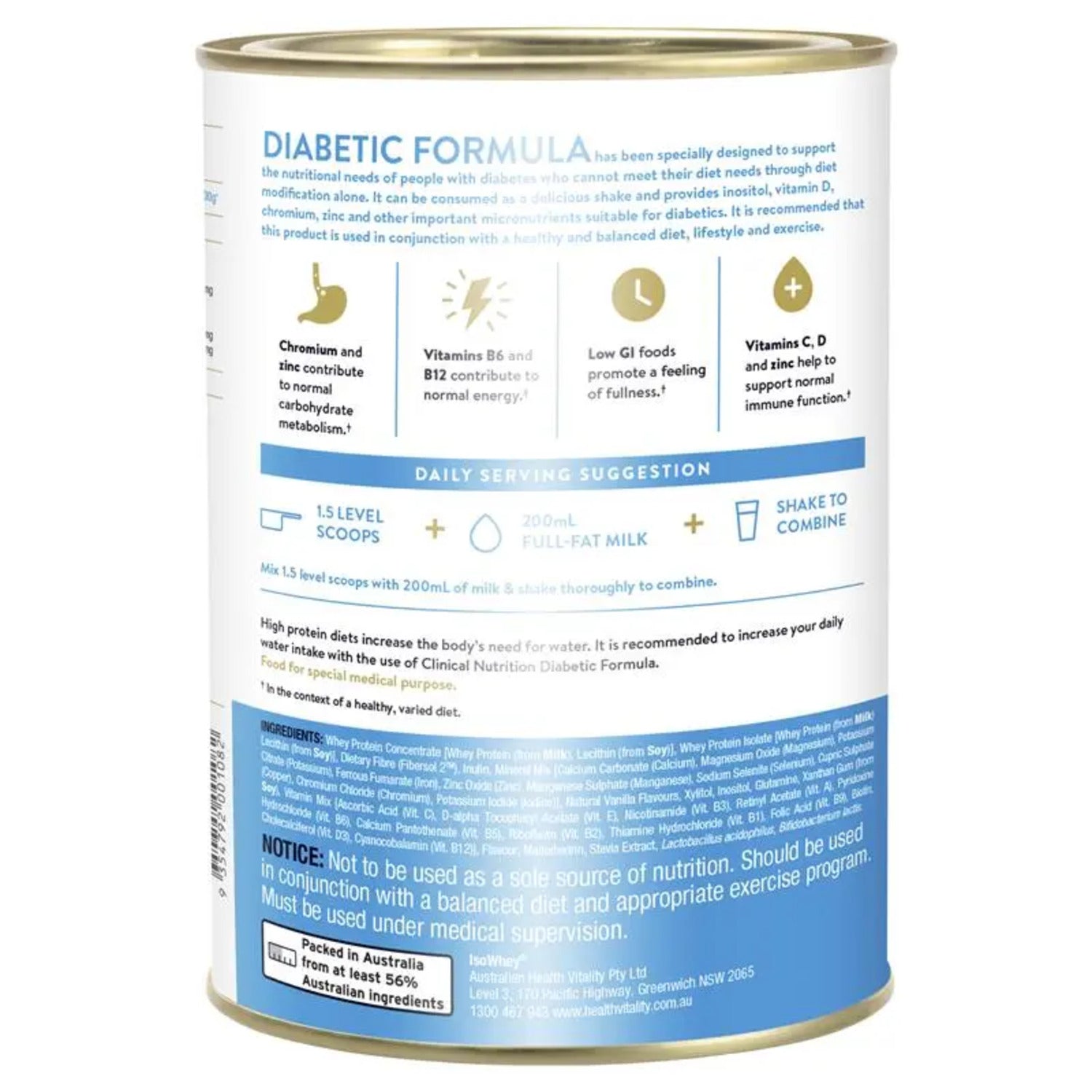 IsoWhey Clinical Nutrition Diabetic Formula Vanilla 640g - BeeVitamins