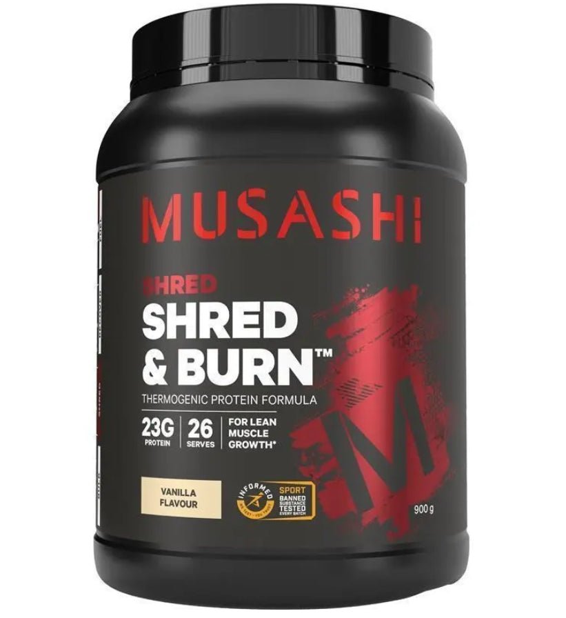 Musashi Shred & Burn Protein Vanilla Milkshake Flavour 900g - BeeVitamins