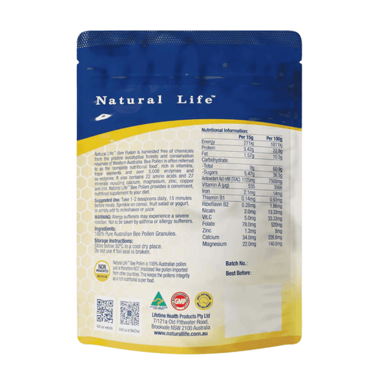 Natural Life Bee Pollen Granules Non Irradiated 250g - BeeVitamins