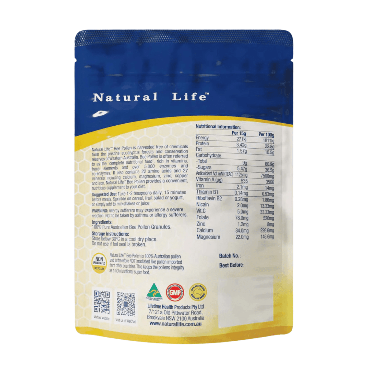 Natural Life Bee Pollen Granules Non Irradiated 250g - BeeVitamins