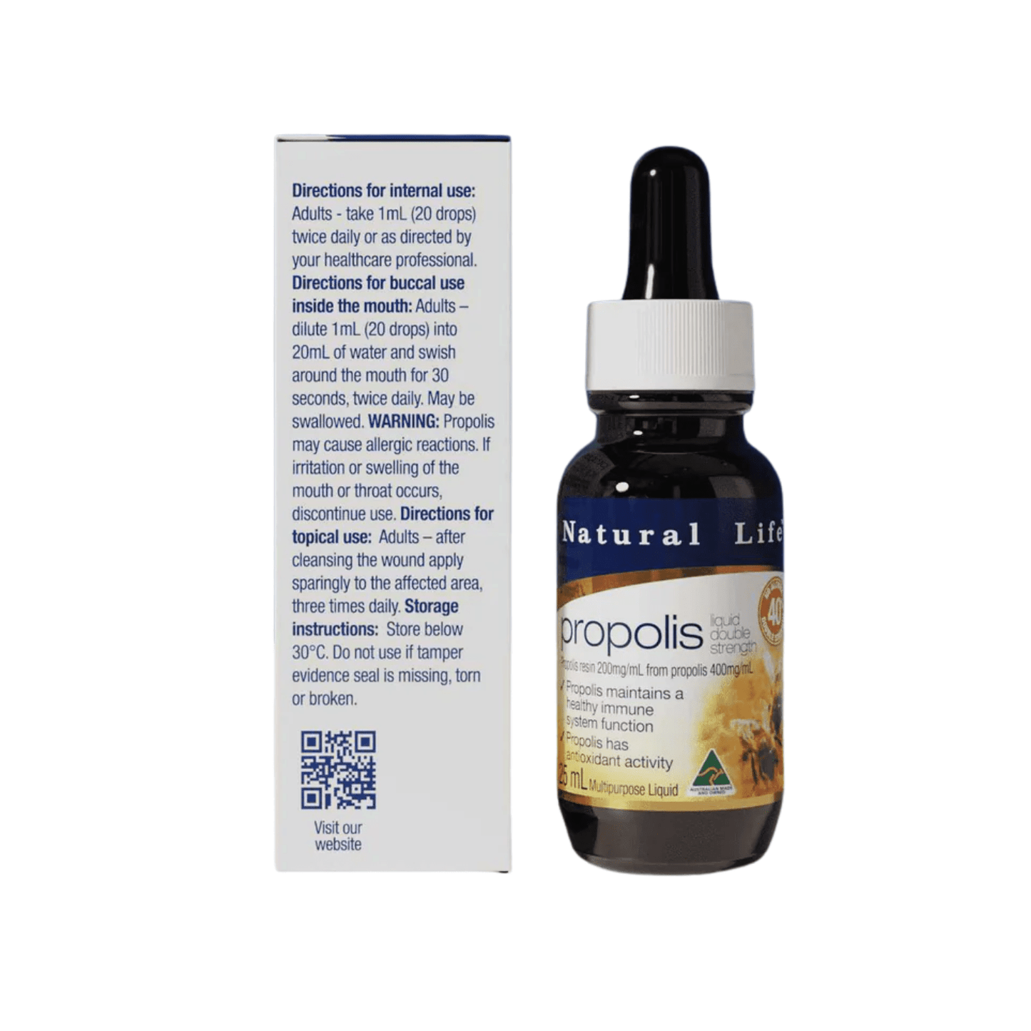 Natural Life Propolis Liquid Double Strength 40% 25 mL - BeeVitamins