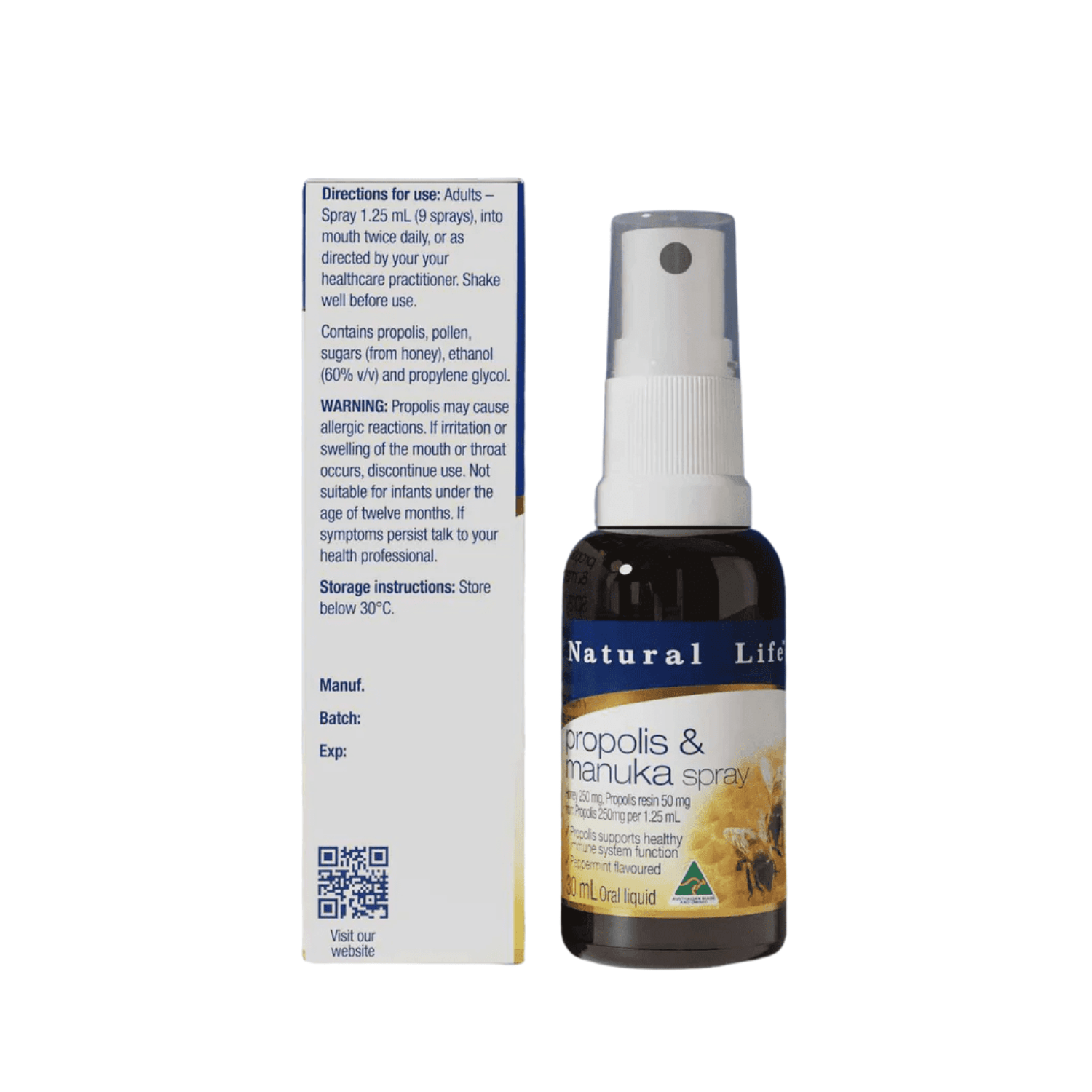 Natural Life Propolis & Manuka Honey Spray 30mL - BeeVitamins
