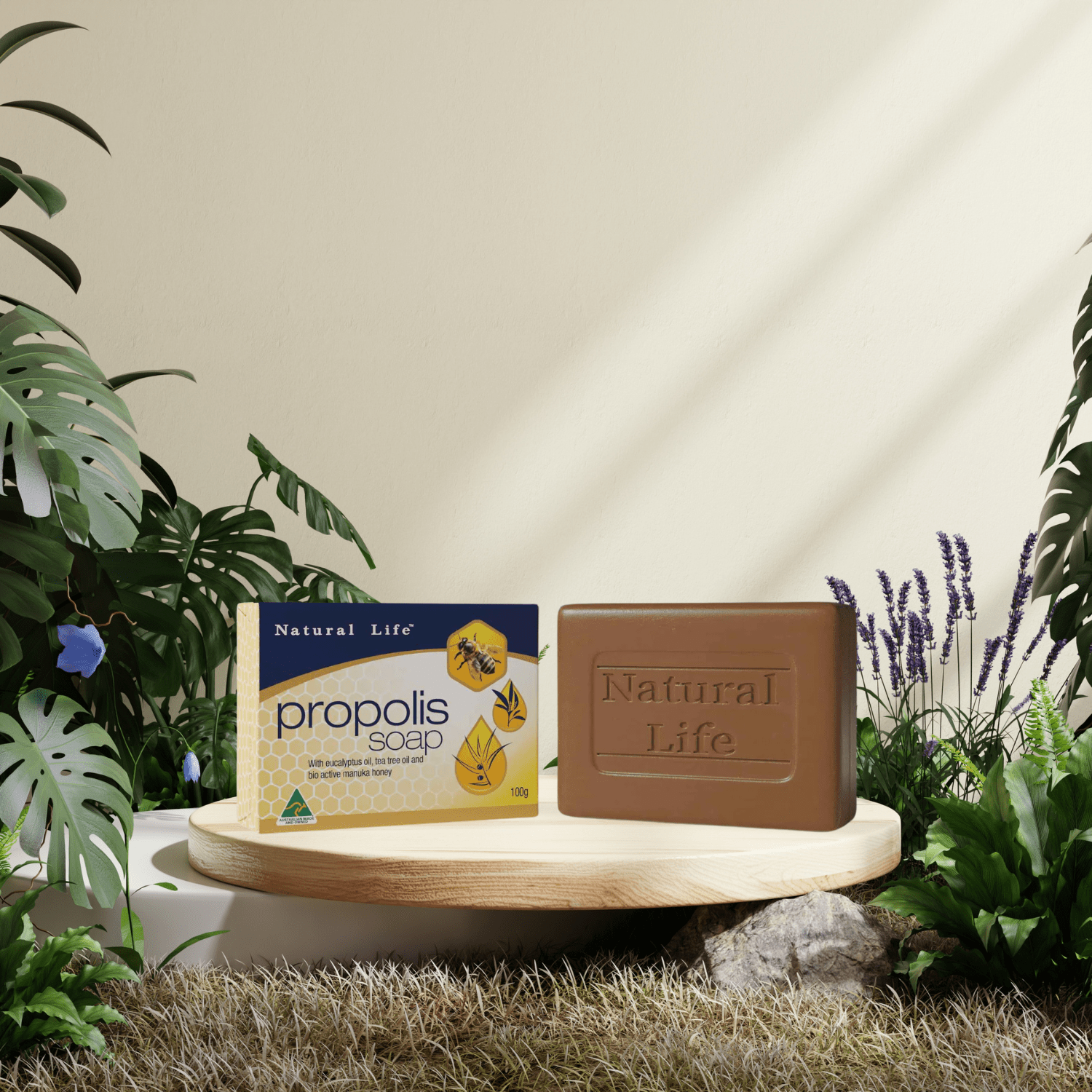Natural Life Propolis Soap 100g with Manuka Honey, Eucalyptus Oil & Tea Tree Oil - BeeVitamins