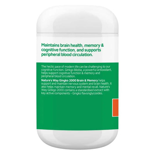 Nature's Way Ginkgo 2000 Brain & Memory 120 Tablets - BeeVitamins